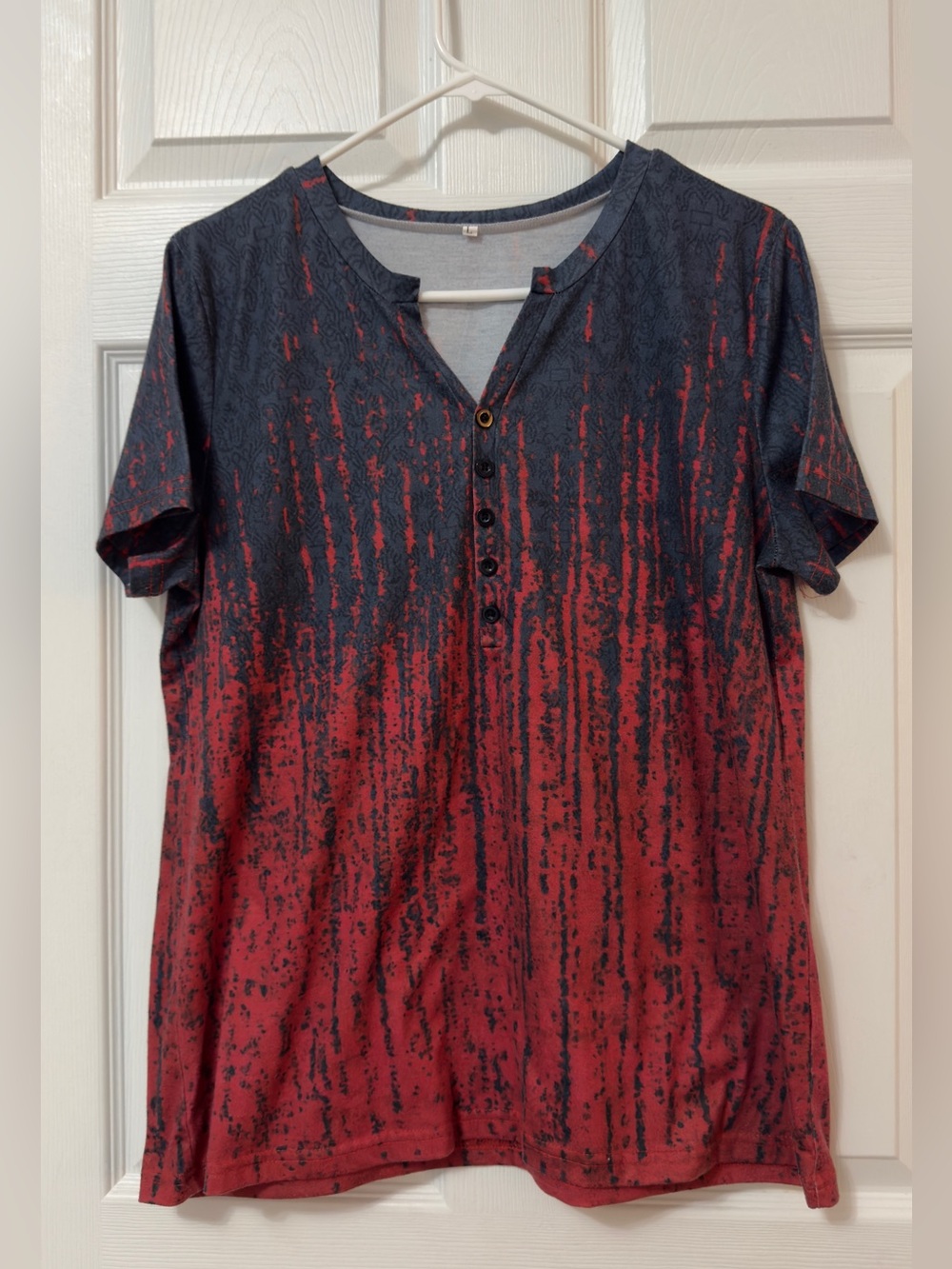 Short Sleeve Women's Henley Tee in Red and Black